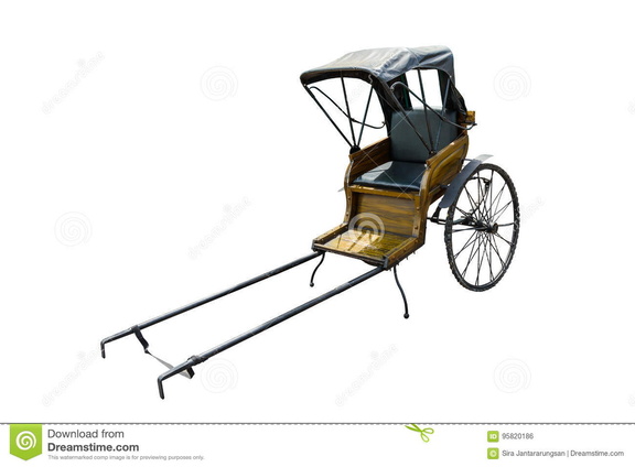 old-vintage-chinese-hand-pulled-rickshaw-isolated-white-backg-background-clipping-path-95820186