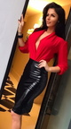 Juliana DeVries in Red blouse black latex skirt